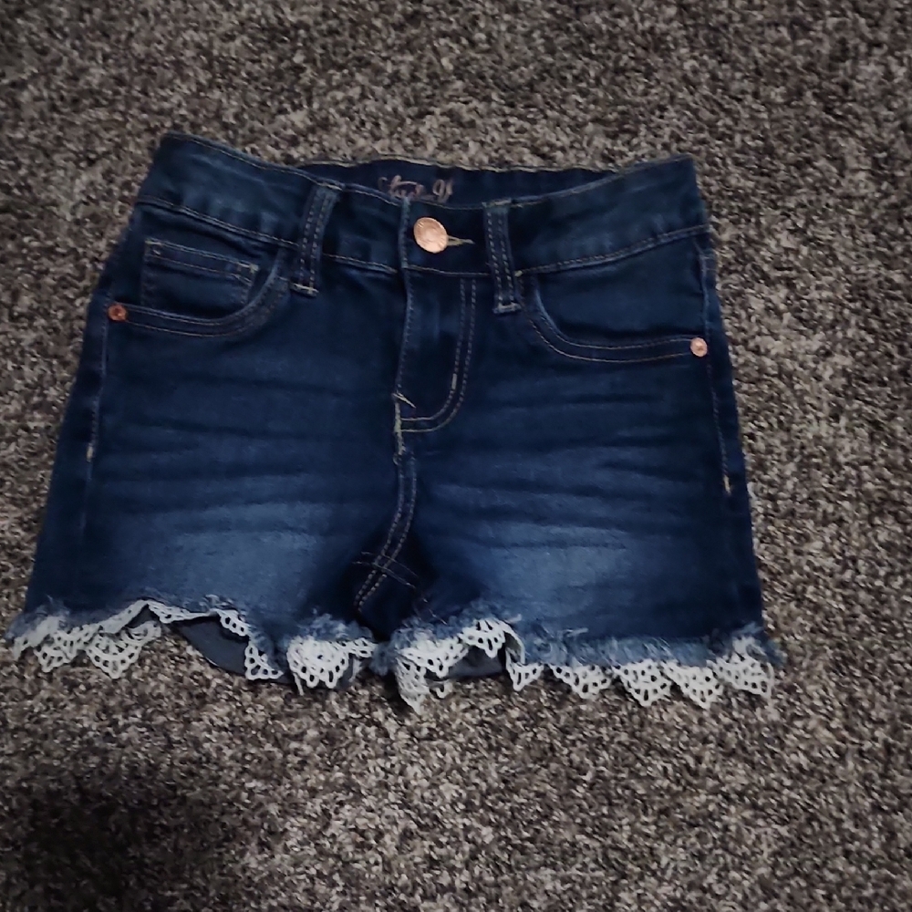 Girl's Denim Shorts with Lace Trim